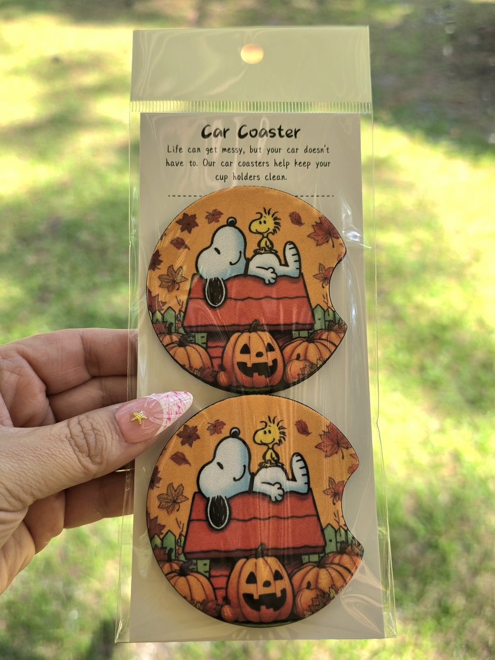 Snoopy Halloween Car Coasters - Orange